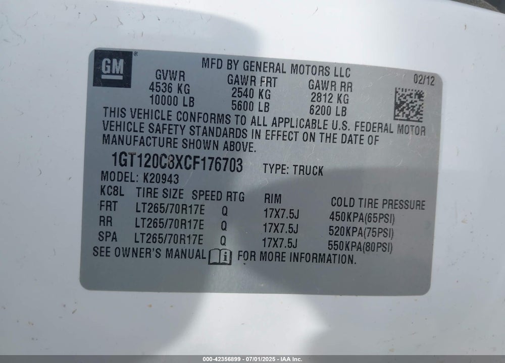 2012 GMC SIERRA VIN: 1GT120C8XCF176703