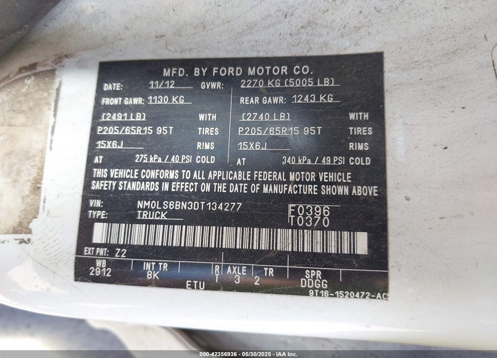 2013 FORD TRANSIT CONNECT XLT VIN: NM0LS6BN3DT134277