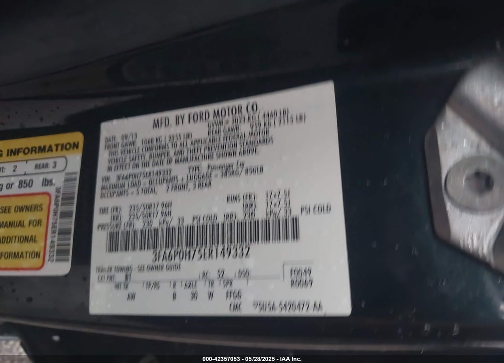 2014 FORD FUSION VIN: 3FA6P0H75ER149332