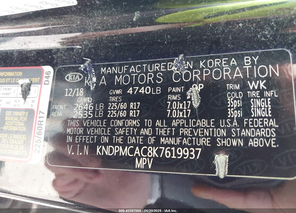 2019 KIA SPORTAGE LX VIN: KNDPMCAC8K7619937