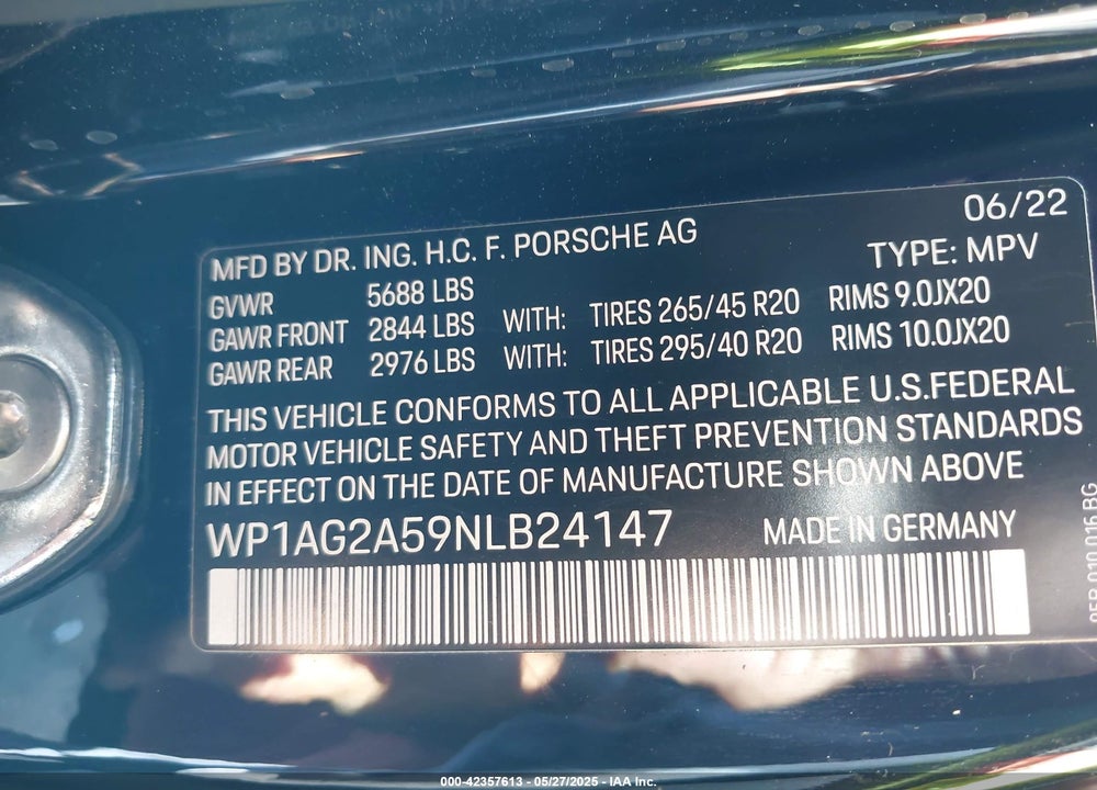 2022 PORSCHE MACAN S VIN: WP1AG2A59NLB24147