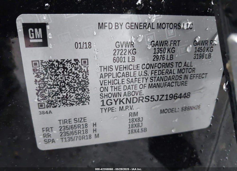 2018 CADILLAC XT5 VIN: 1GYKNDRS5JZ196448
