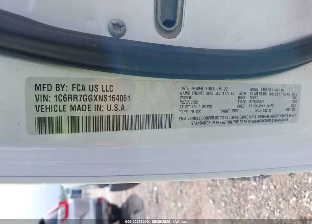 2022 RAM 1500 CLASSIC VIN: 1C6RR7GGXNS164061