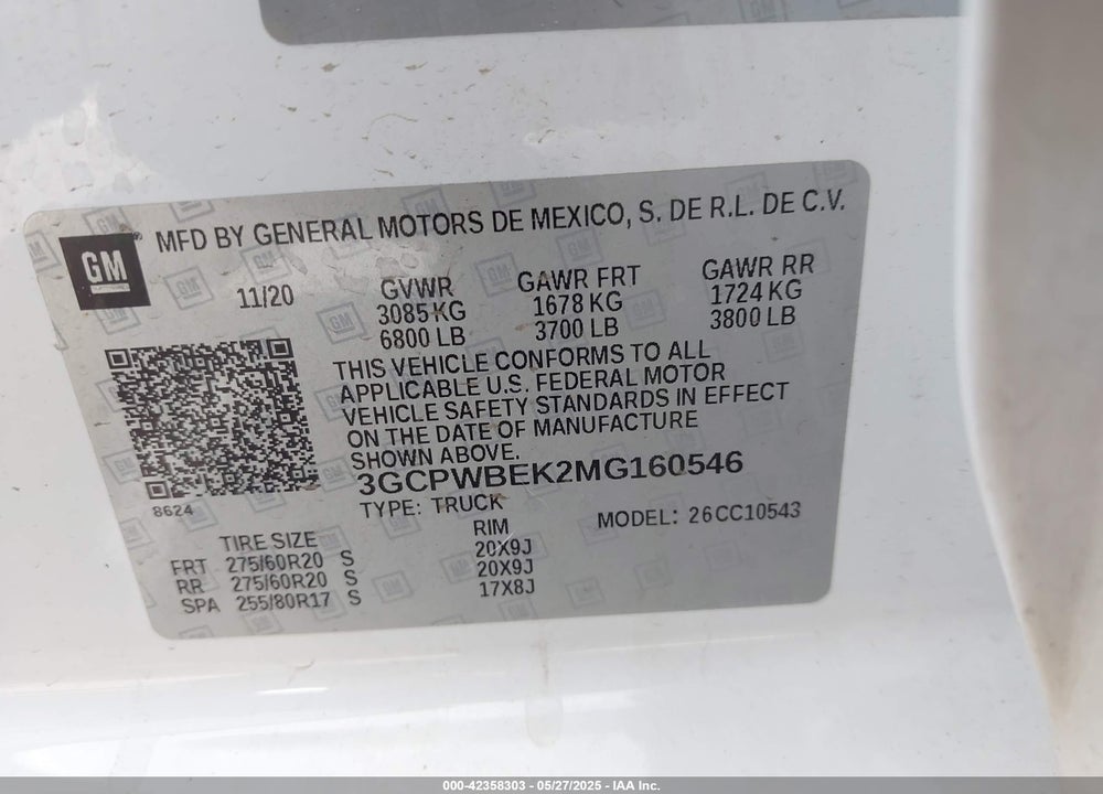 2021 CHEVROLET SILVERADO 1500 2WD SHORT BED CUSTOM VIN: 3GCPWBEK2MG160546