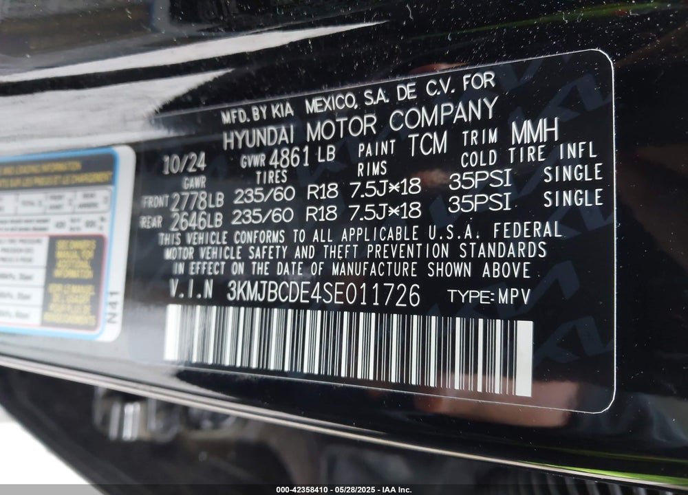 2025 HYUNDAI TUCSON VIN: 3KMJBCDE4SE011726