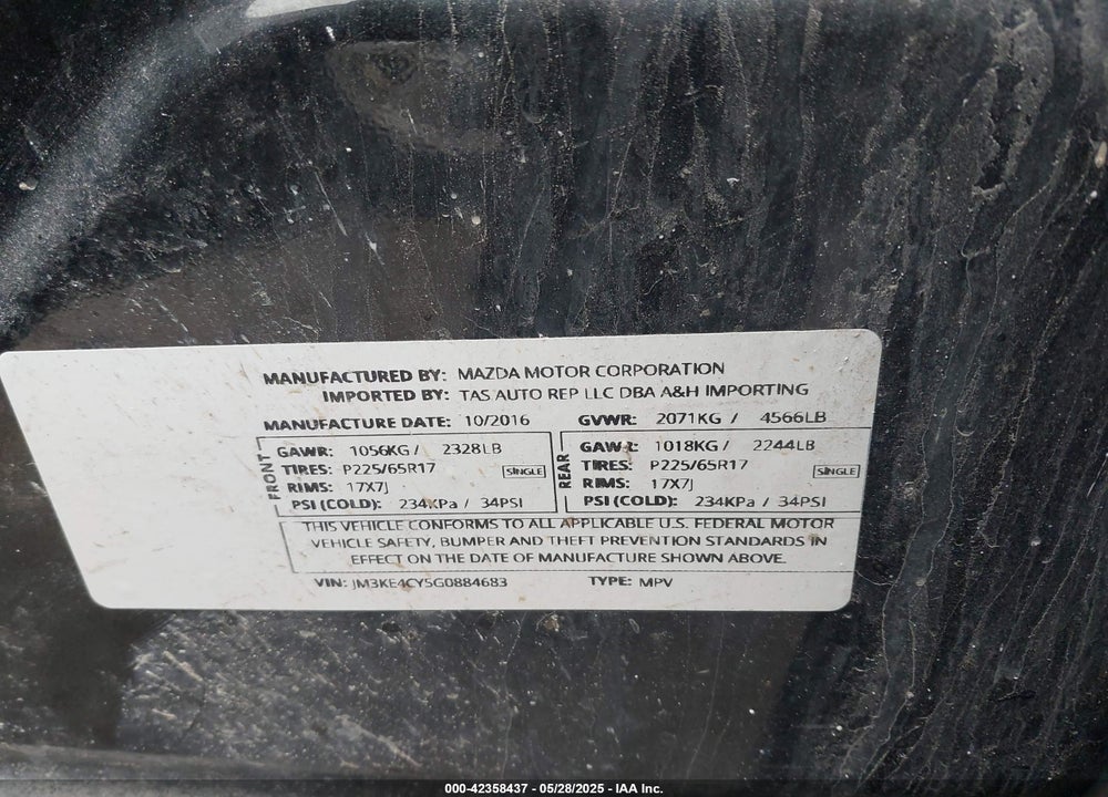 2016 MAZDA CX-5 VIN: JM3KE4CY5G0884683