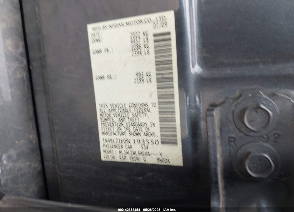 2009 NISSAN ALTIMA VIN: 1N4BL21E09C193550