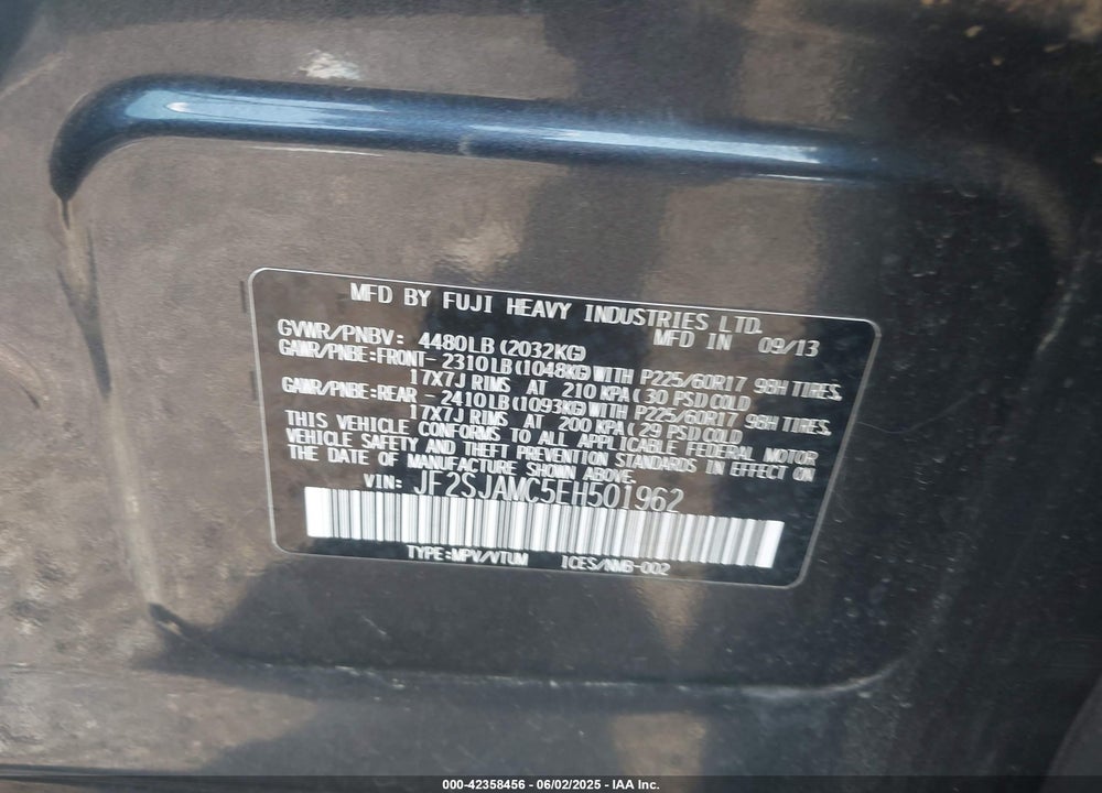 2014 SUBARU FORESTER 2.5I TOURING VIN: JF2SJAMC5EH501962