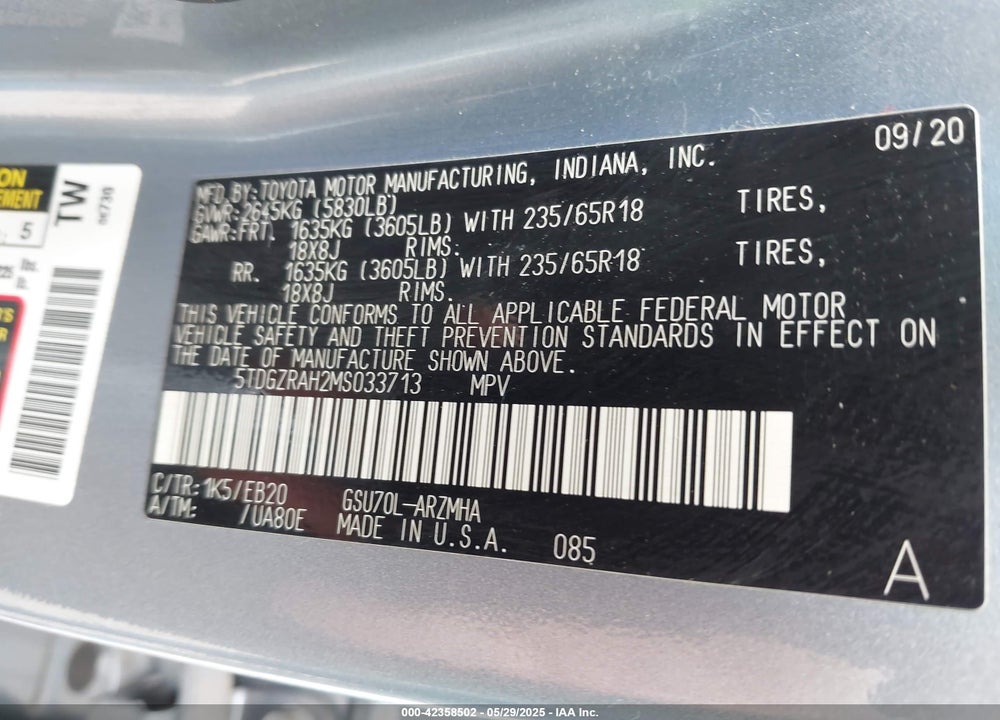 2021 TOYOTA HIGHLANDER XLE VIN: 5TDGZRAH2MS033713