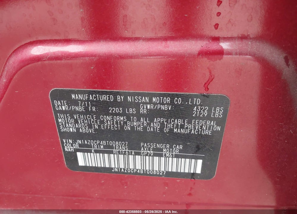 2011 NISSAN LEAF SL VIN: JN1AZ0CP4BT008027