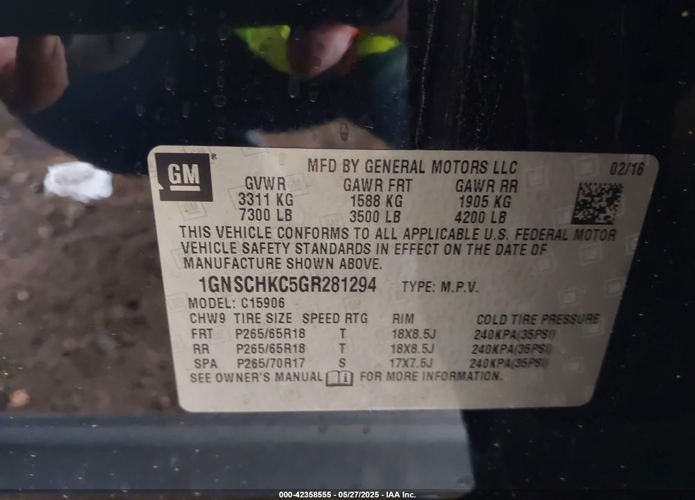 2016 CHEVROLET SUBURBAN LT VIN: 1GNSCHKC5GR281294
