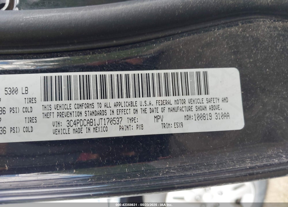 2018 DODGE JOURNEY SE VIN: 3C4PDCAB8JT520021