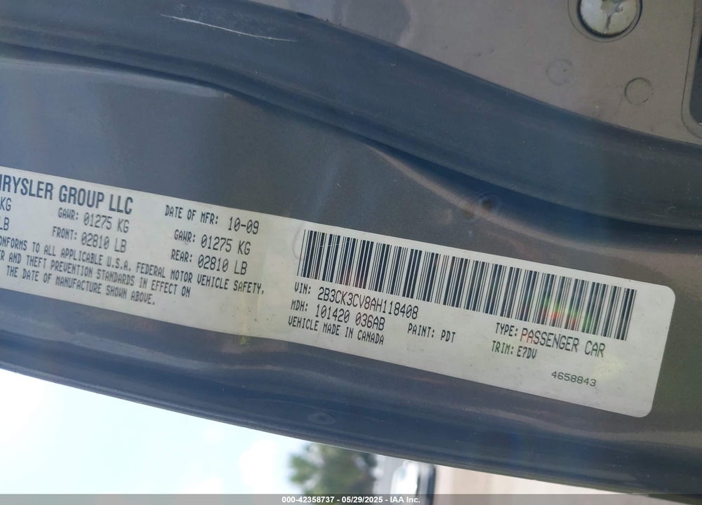 2010 DODGE CHARGER VIN: 2B3CK3CV8AH118408