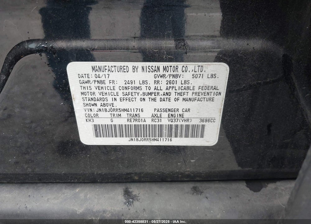 2017 INFINITI QX50 VIN: JN1BJ0RR5HM411716