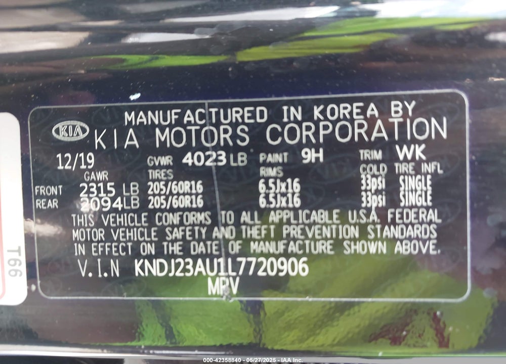 2020 KIA SOUL VIN: KNDJ23AU1L7720906