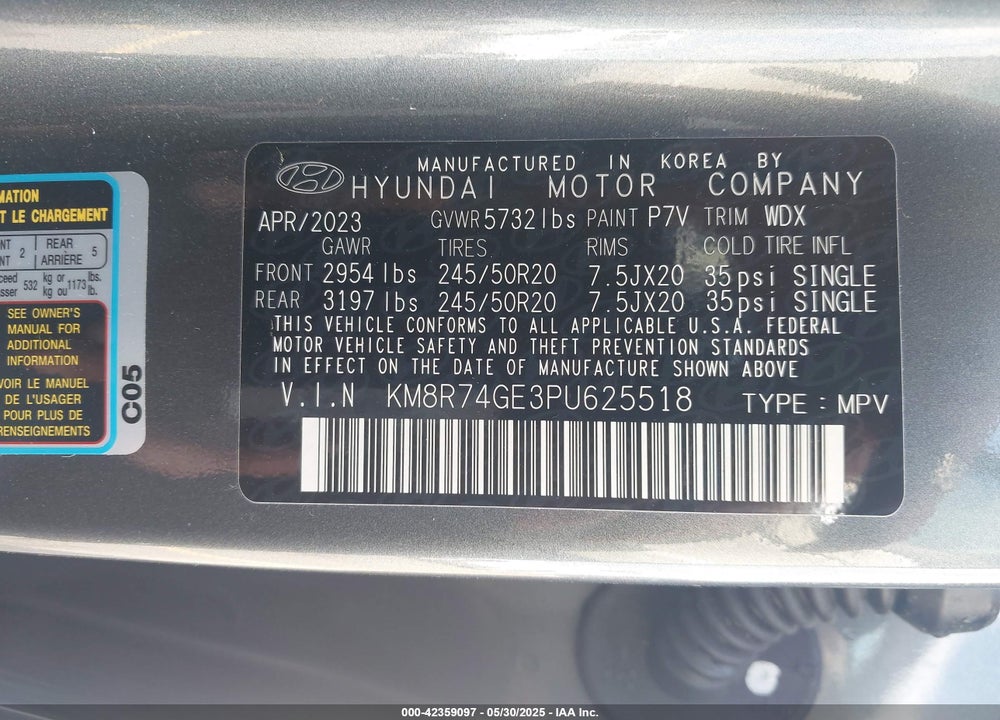2023 HYUNDAI PALISADE CALLIGRAPHY VIN: KM8R74GE3PU625518