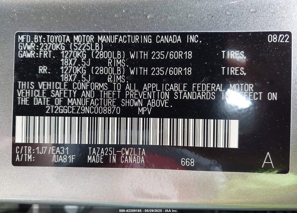 2022 LEXUS NX 350 PREMIUM VIN: 2T2GGCEZ9NC008870
