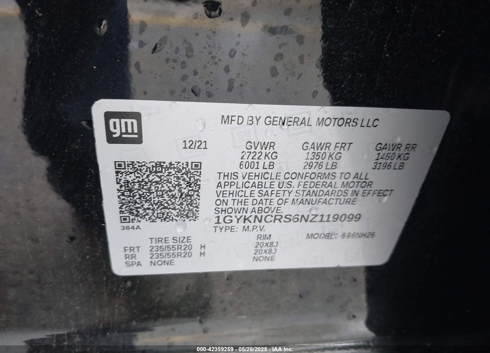 2022 CADILLAC XT5 VIN: 1GYKNCRS6NZ119099