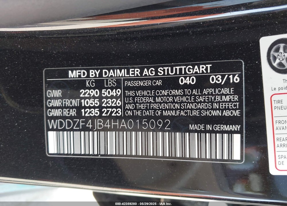 2017 MERCEDES-BENZ E 300 VIN: WDDZF4JB4HA015092