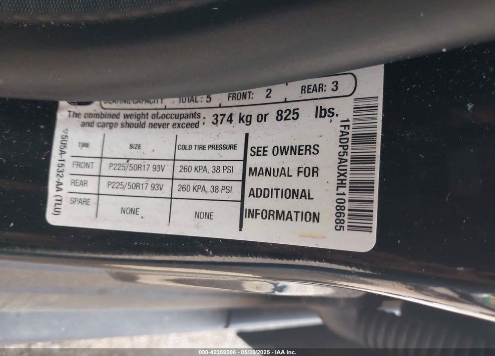 2017 FORD C-MAX HYBRID VIN: 1FADP5AUXHL108685
