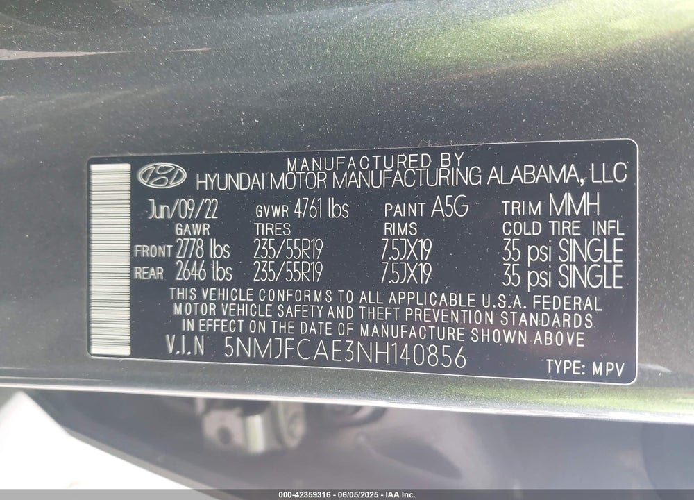 2022 HYUNDAI TUCSON VIN: 5NMJFCAE3NH140856