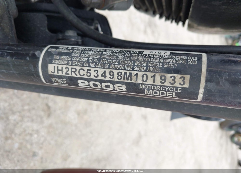 2008 HONDA VT750 C2F VIN: JH2RC53498M101933