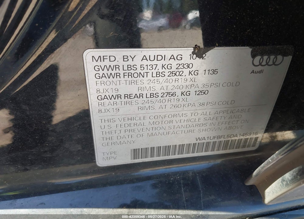 2013 AUDI ALLROAD VIN: WA1UFBFL5DA145915
