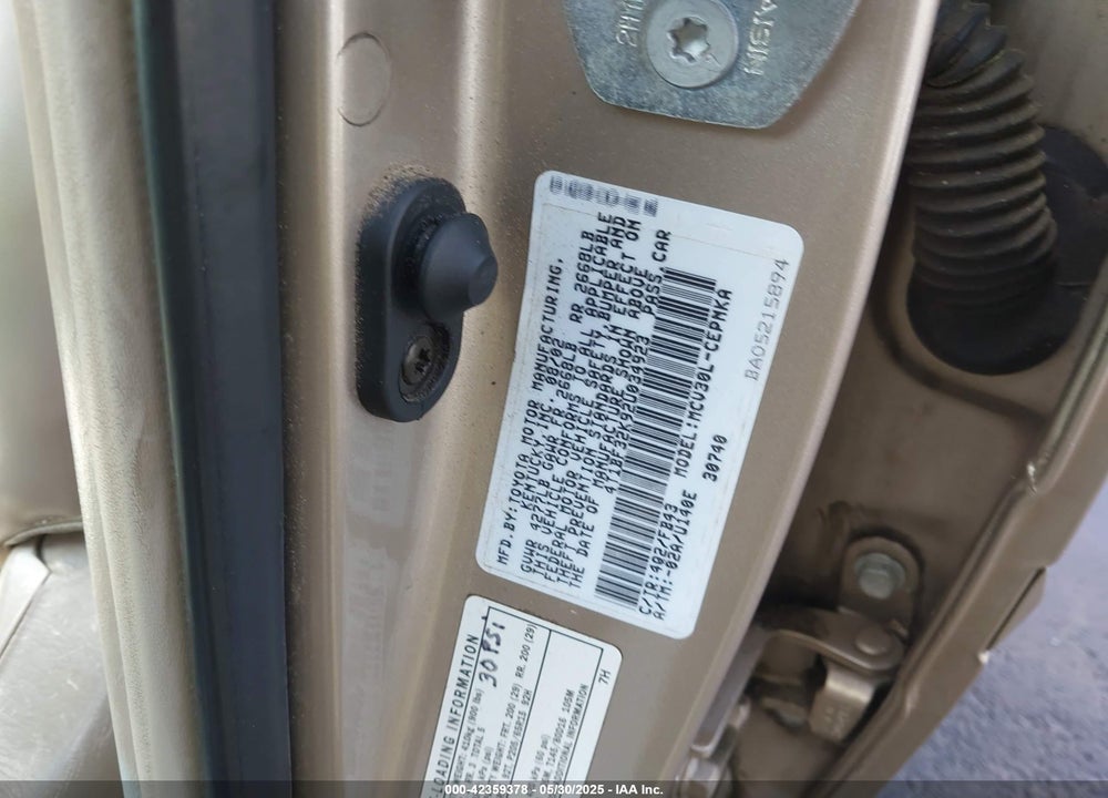 2002 TOYOTA CAMRY VIN: 4T1BF32K92U034923