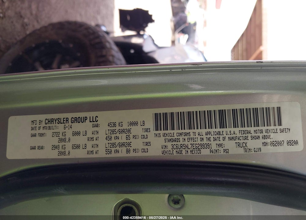2014 RAM 2500 VIN: 3C6UR5NL7EG299391