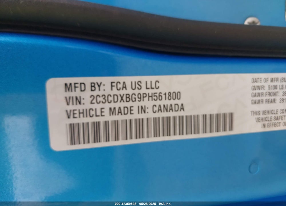 2023 DODGE CHARGER VIN: 2C3CDXBG9PH561800
