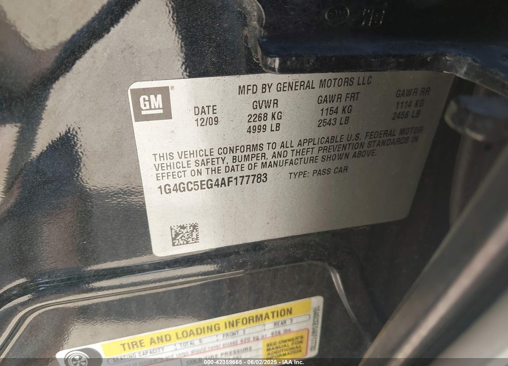 2010 BUICK LACROSSE VIN: 1G4GC5EG4AF177783