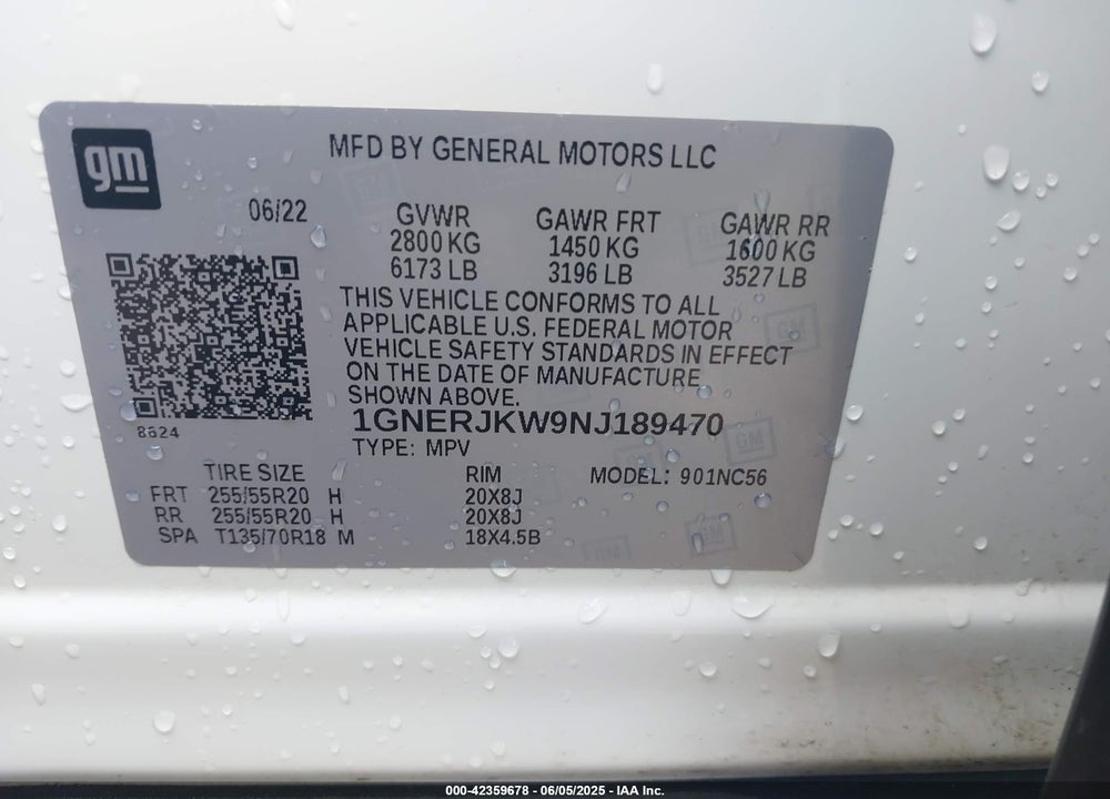2022 CHEVROLET TRAVERSE FWD RS VIN: 1GNERJKW9NJ189470