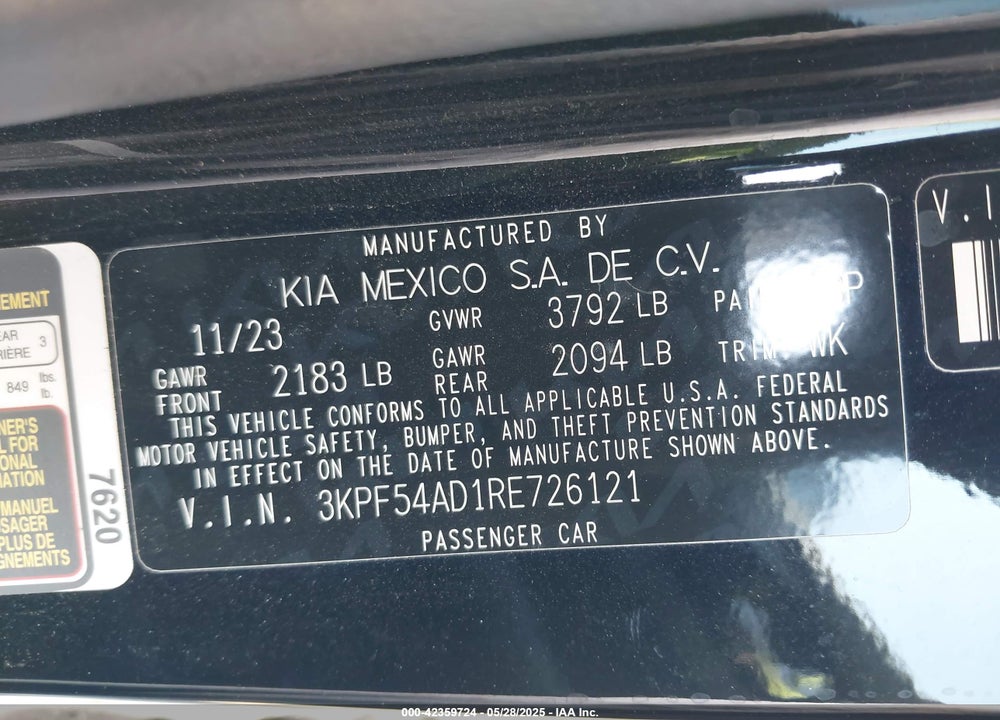 2024 KIA FORTE VIN: 3KPF54AD1RE726121