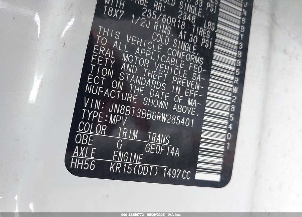 2024 NISSAN ROGUE VIN: JN8BT3BB6RW285401