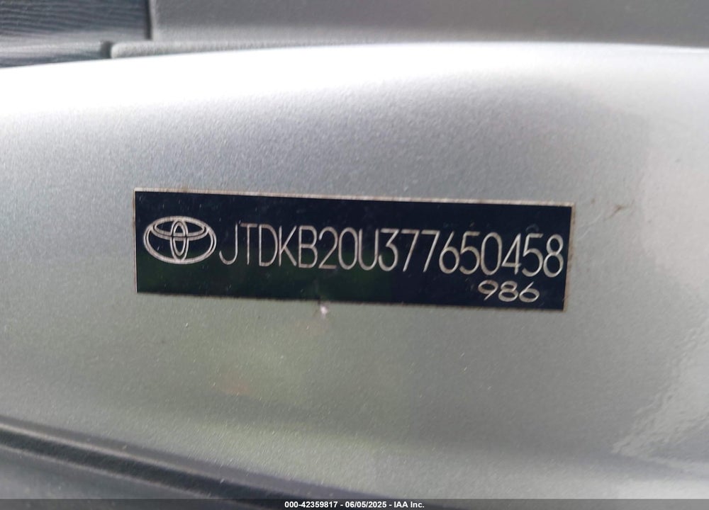 2007 TOYOTA PRIUS VIN: JTDKB20U377650458