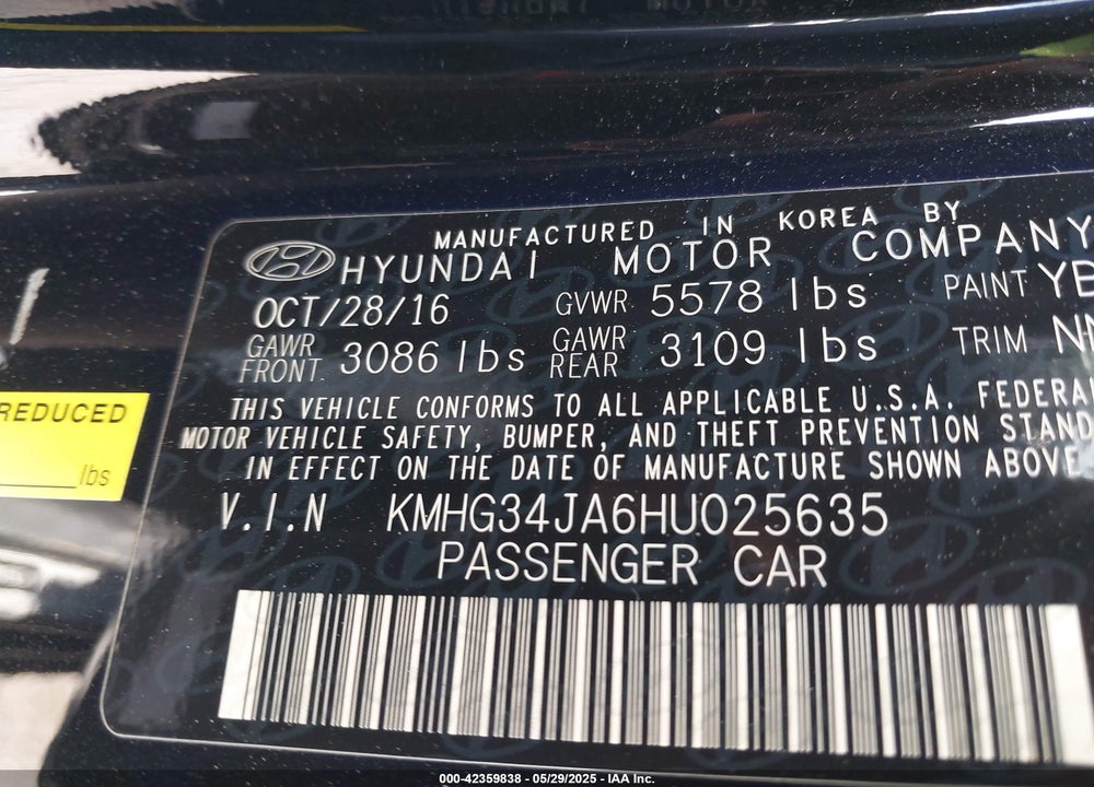 2017 GENESIS G90 VIN: KMHG34JA6HU025635