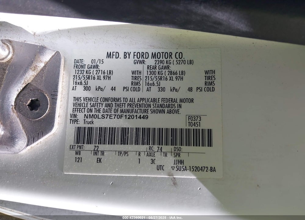 2015 FORD TRANSIT CONNECT XL VIN: NM0LS7E70F1201449