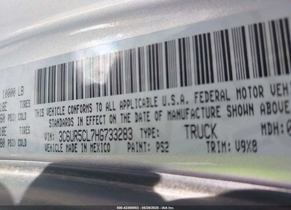 2017 RAM 2500 VIN: 3C6UR5CL7HG733283