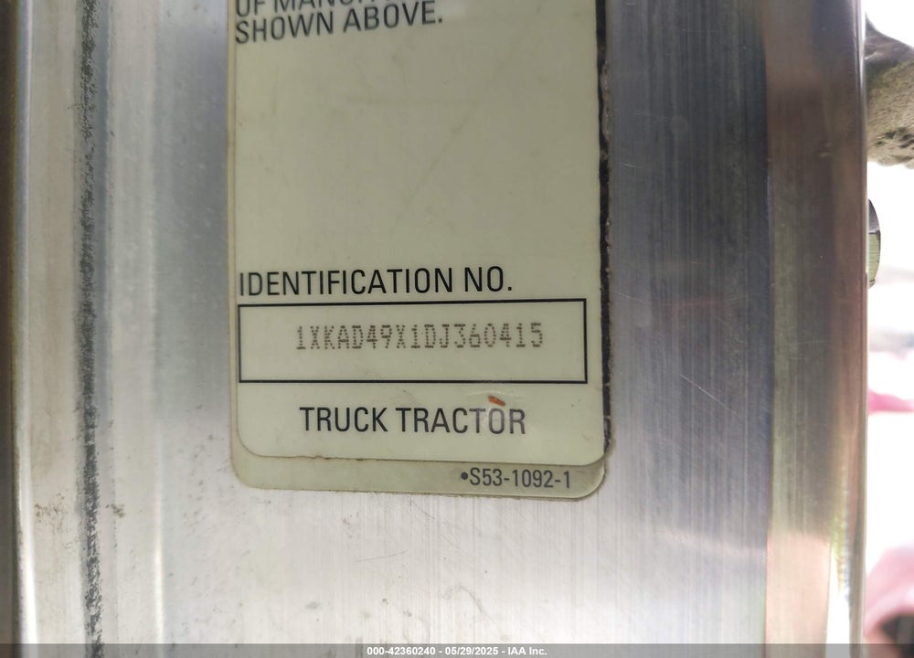 2013 KENWORTH CONSTRUCTION T660 VIN: 1XKAD49X1DJ360415