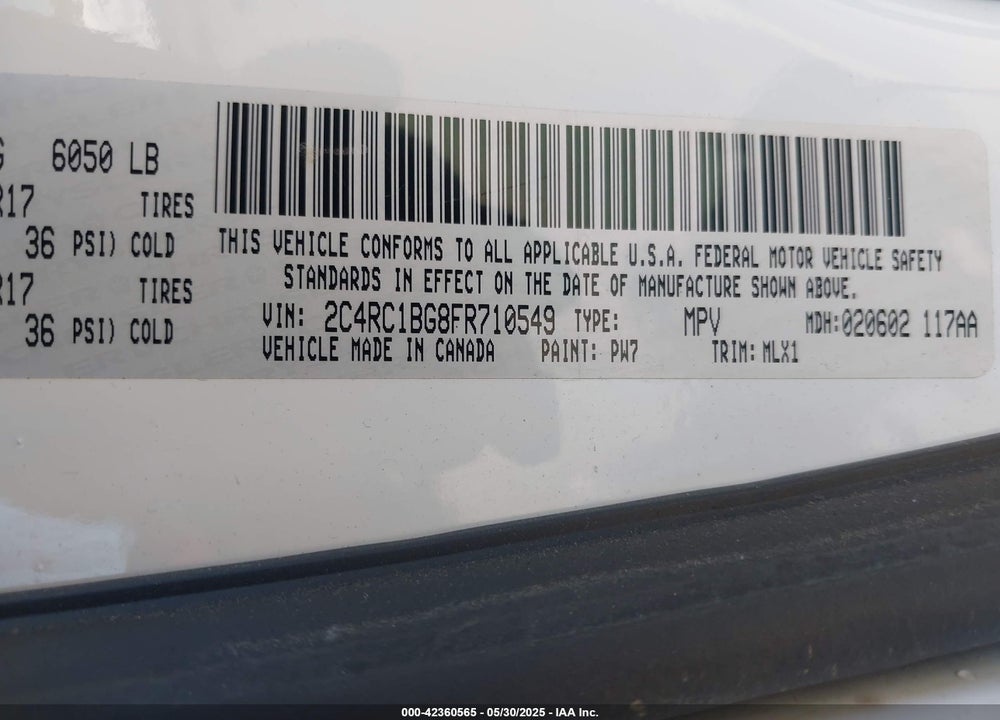 2015 CHRYSLER TOWN & COUNTRY TOURING VIN: 2C4RC1BG8FR710549