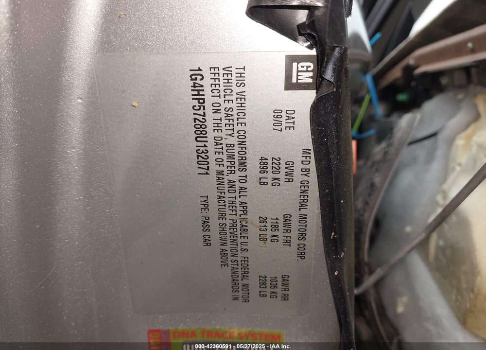 2008 BUICK LUCERNE VIN: 1G4HP57288U132071