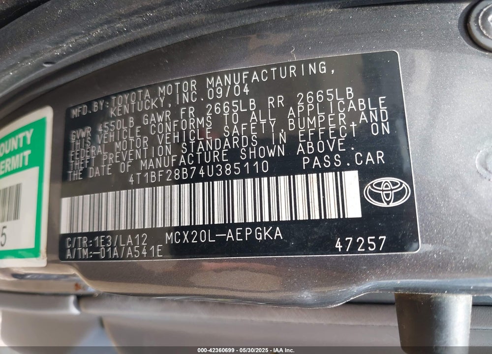 2004 TOYOTA AVALON XLS VIN: 4T1BF28B74U385110