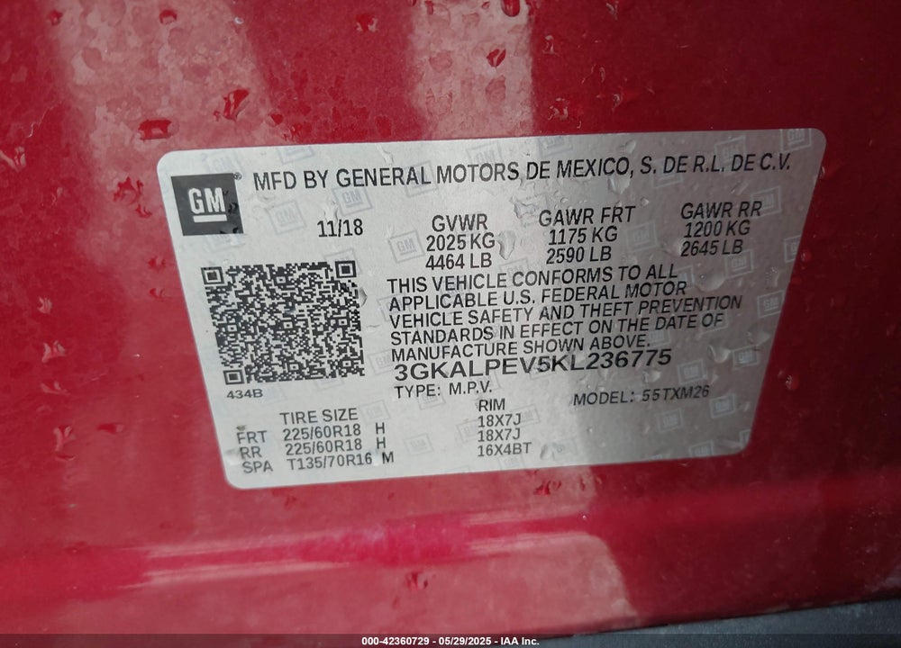 2019 GMC TERRAIN SLT VIN: 3GKALPEV5KL236775
