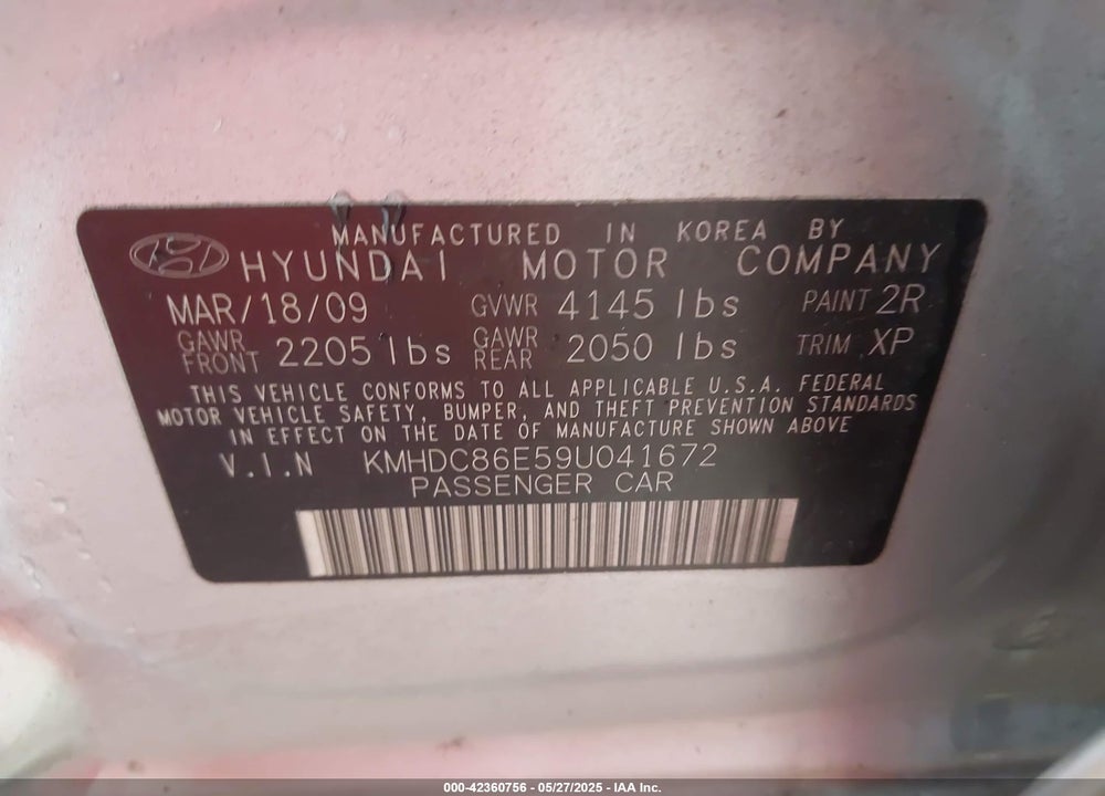 2009 HYUNDAI ELANTRA TOURING VIN: KMHDC86E59U041672