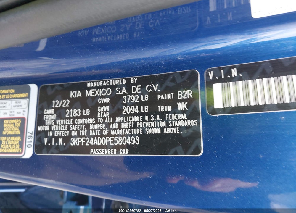 2023 KIA FORTE VIN: 3KPF24AD0PE580493