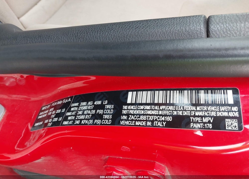 2015 JEEP RENEGADE VIN: ZACCJBBTXFPC04160