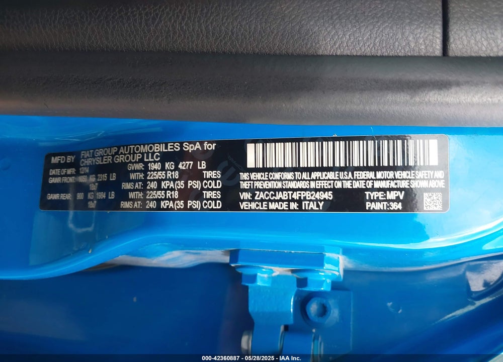 2015 JEEP RENEGADE VIN: ZACCJABT4FPB24945