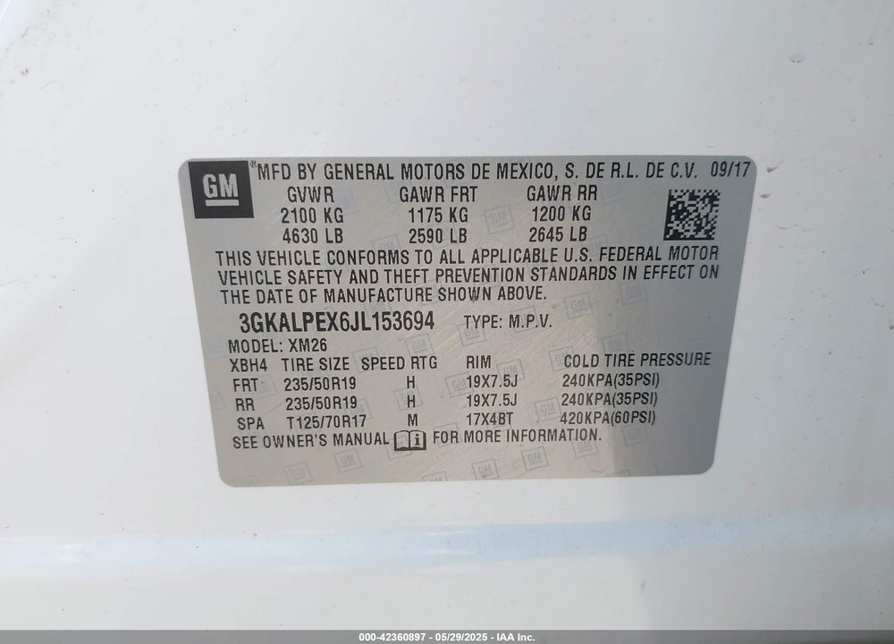 2018 GMC TERRAIN VIN: 3GKALPEX6JL153694