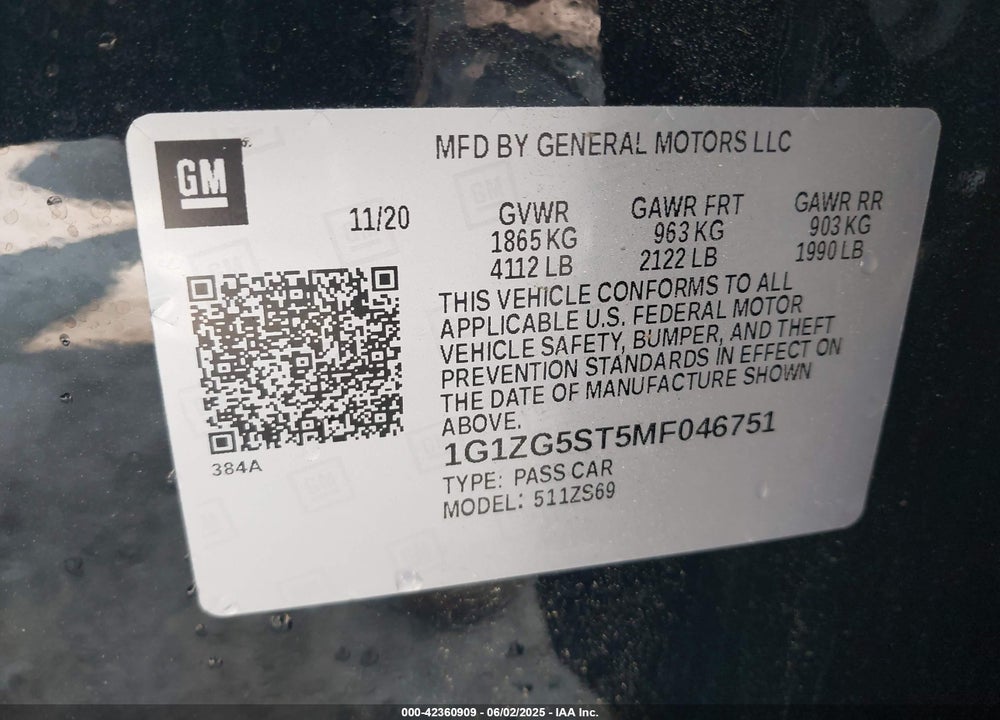 2021 CHEVROLET MALIBU FWD RS VIN: 1G1ZG5ST5MF046751
