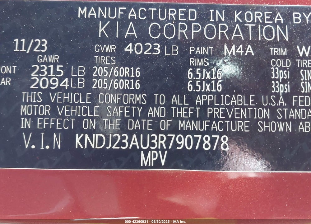 2024 KIA SOUL VIN: KNDJ23AU3R7907878
